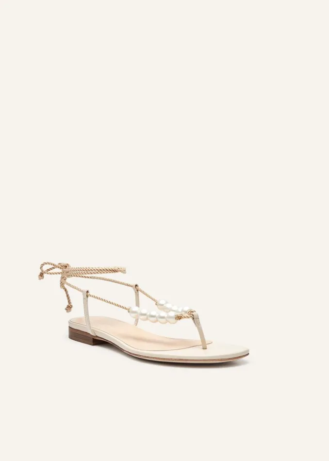 Shop Magda Butrym Shoes Wrap Around Flat Pearls Sandals In Cream Shop Magda Butrym Shoes Wrap Around Flat Pearls Sandals In Cream