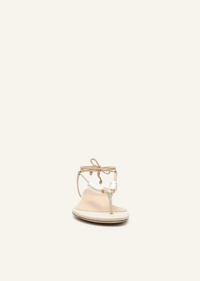 Shop Magda Butrym Shoes Wrap Around Flat Pearls Sandals In Cream Shop Magda Butrym Shoes Wrap Around Flat Pearls Sandals In Cream