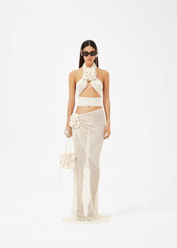 Shop Magda Butrym Skirts Netted Crochet Maxi Skirt In Cream Shop Magda Butrym Skirts Netted Crochet Maxi Skirt In Cream