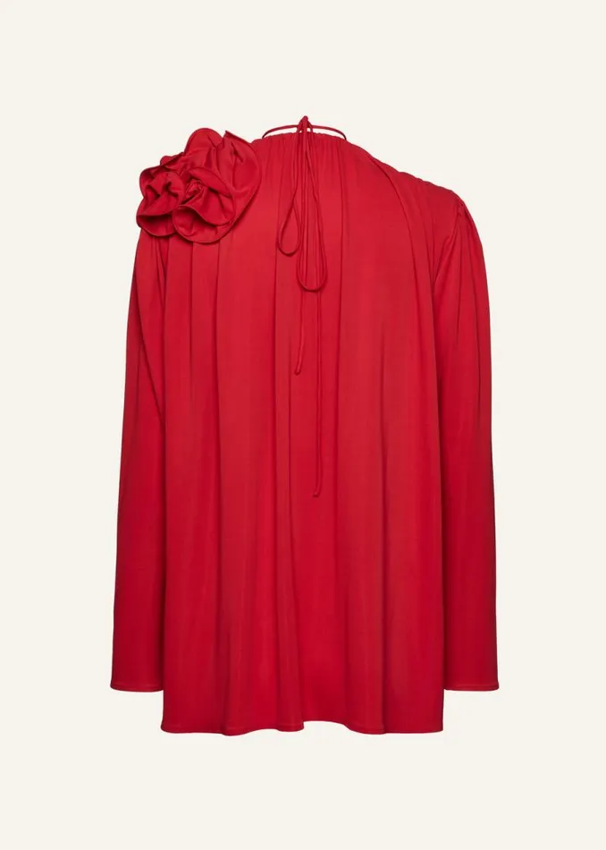 Shop Magda Butrym Tops Classic Jersey Shirred Flower Blouse In Red Shop Magda Butrym Tops Classic Jersey Shirred Flower Blouse In Red
