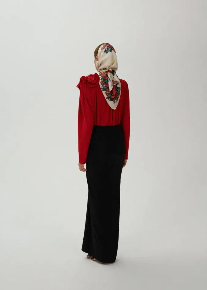 Shop Magda Butrym Tops Classic Jersey Shirred Flower Blouse In Red Shop Magda Butrym Tops Classic Jersey Shirred Flower Blouse In Red