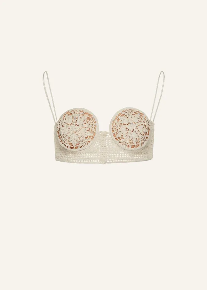 Shop Magda Butrym Tops Lace Crochet Bra In Cream