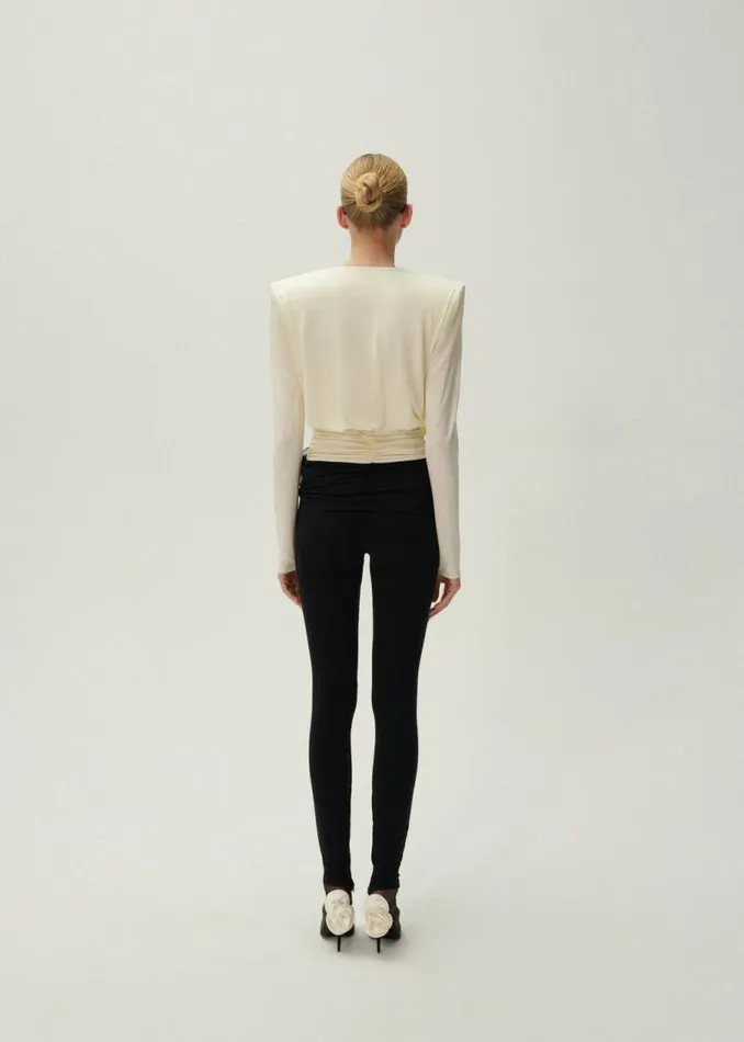 Shop Magda Butrym Tops Long Sleeve Draped Jersey Blouse In Cream Shop Magda Butrym Tops Long Sleeve Draped Jersey Blouse In Cream