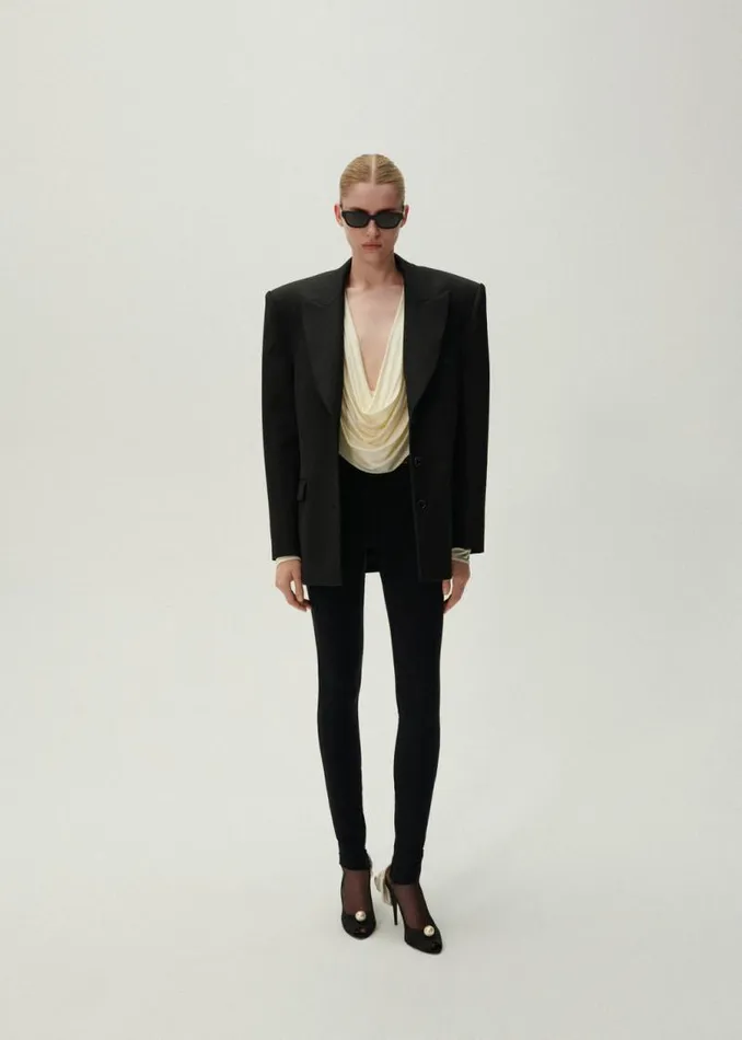 Shop Magda Butrym Tops Long Sleeve Draped Jersey Blouse In Cream Shop Magda Butrym Tops Long Sleeve Draped Jersey Blouse In Cream