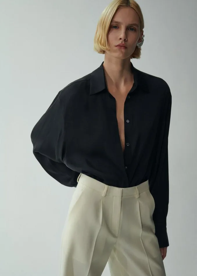 Shop Magda Butrym Tops Oversized Silk Shirt In Black Shop Magda Butrym Tops Oversized Silk Shirt In Black