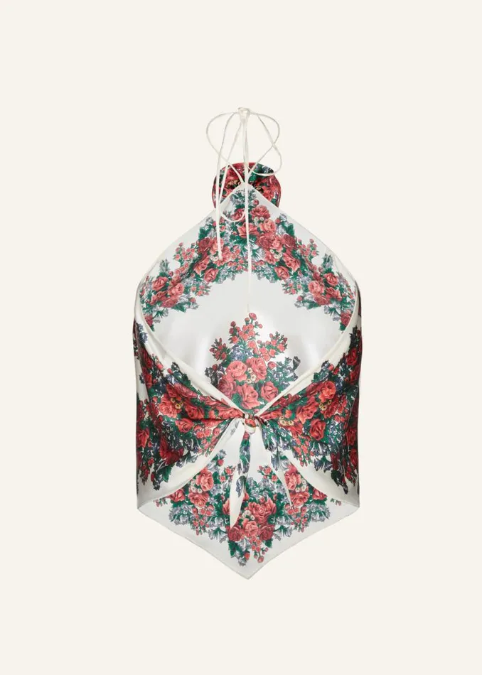 Shop Magda Butrym Tops Silk Choker Bandana Top In Floral Print Shop Magda Butrym Tops Silk Choker Bandana Top In Floral Print