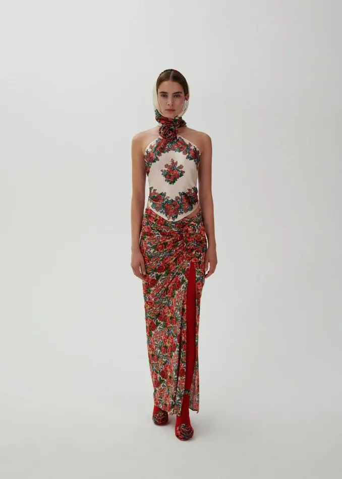 Shop Magda Butrym Tops Silk Choker Bandana Top In Floral Print Shop Magda Butrym Tops Silk Choker Bandana Top In Floral Print