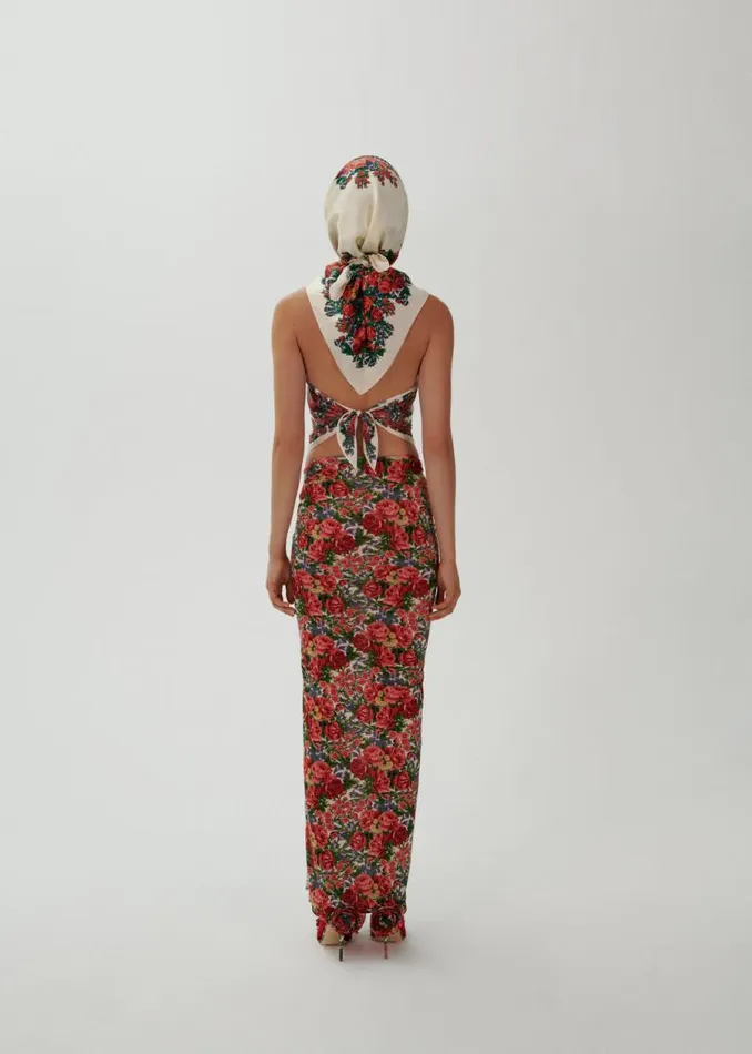 Shop Magda Butrym Tops Silk Choker Bandana Top In Floral Print Shop Magda Butrym Tops Silk Choker Bandana Top In Floral Print