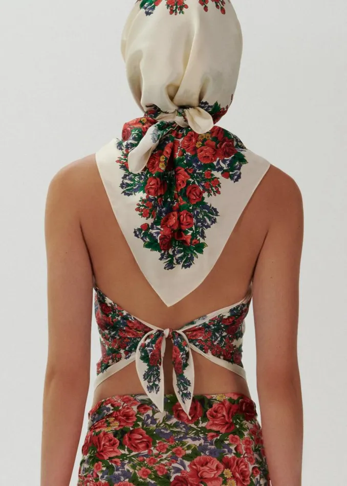 Shop Magda Butrym Tops Silk Choker Bandana Top In Floral Print Shop Magda Butrym Tops Silk Choker Bandana Top In Floral Print