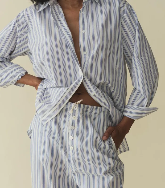 Shop MORGAN PANT Indigo Sorrento Stripe DEN Pants and Shorts