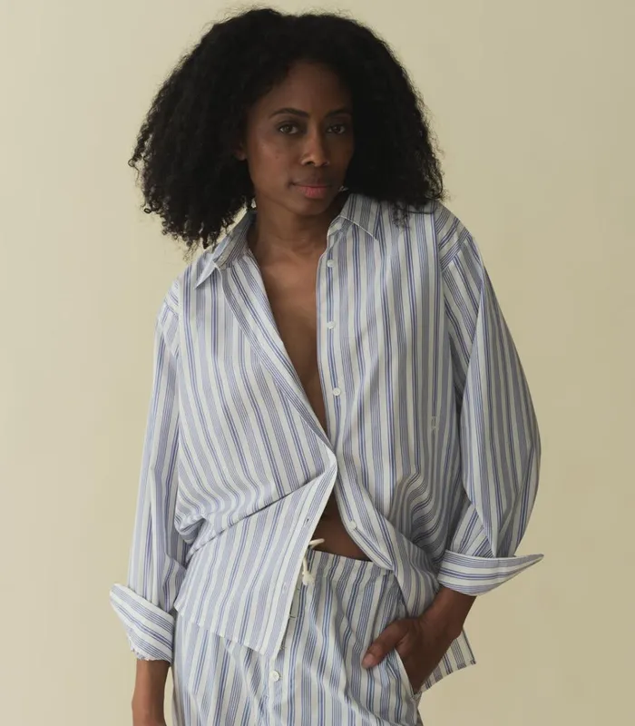 Shop MORGAN PANT Indigo Sorrento Stripe DEN Pants and Shorts