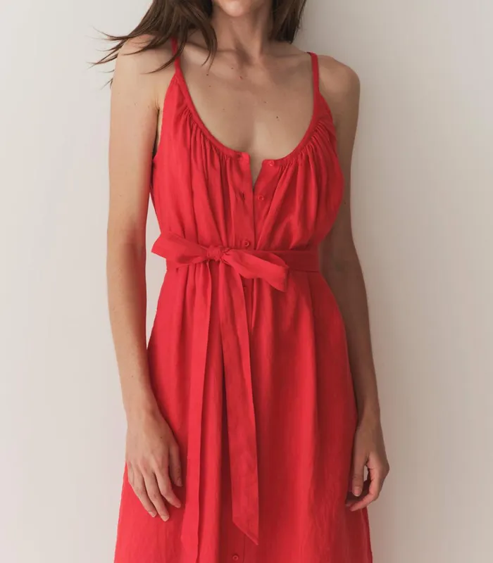 Shop NEVITA LINEN DRESS Scarlet DEN Dresses