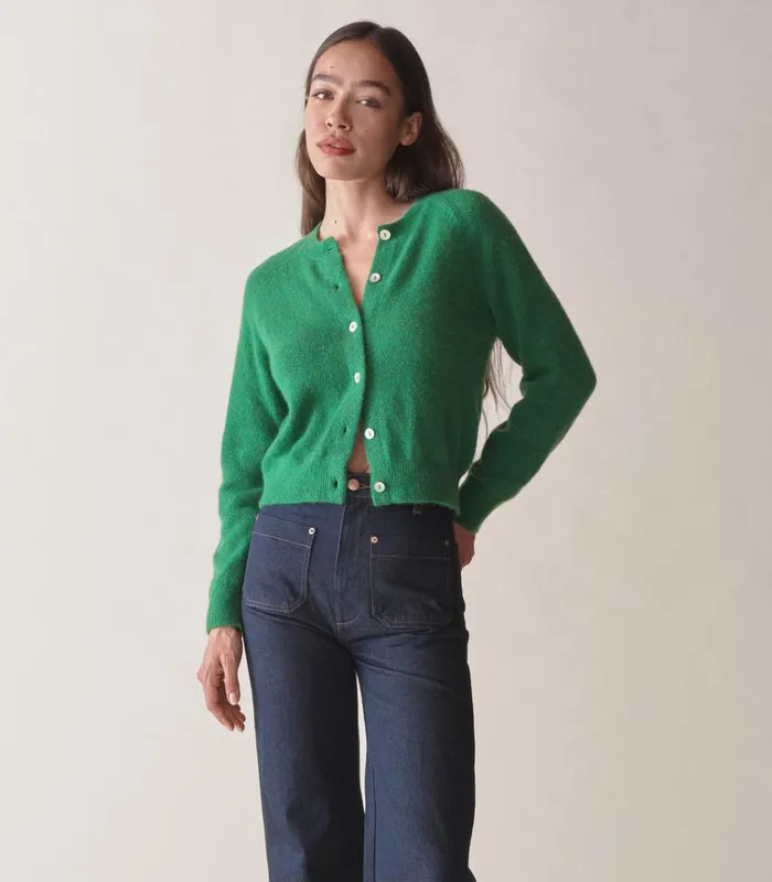 Shop PETRA CARDIGAN Evergreen DEN Knitwear