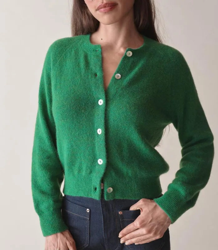 Shop PETRA CARDIGAN Evergreen DEN Knitwear