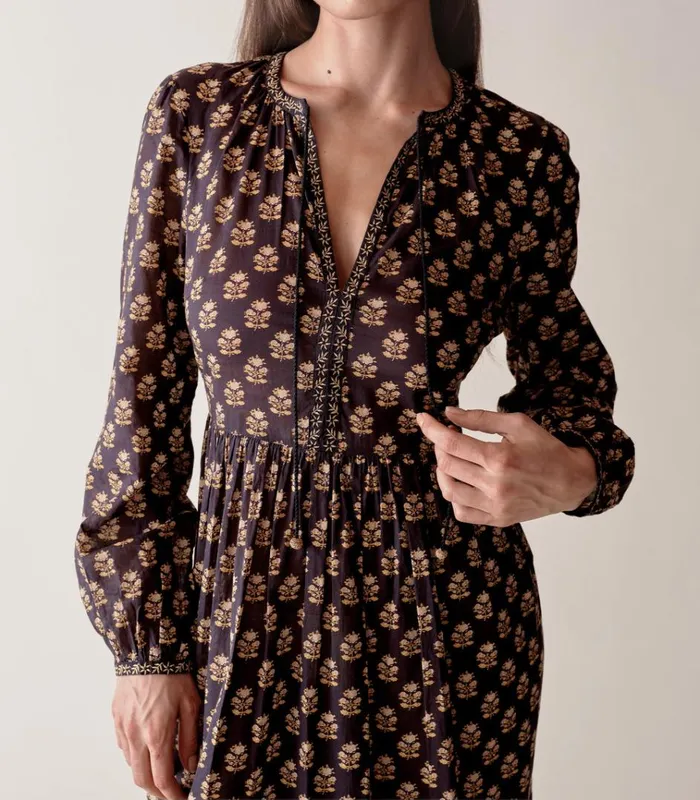 Shop RHIANNON DRESS Noir Meadowsweet Floral DEN Dresses