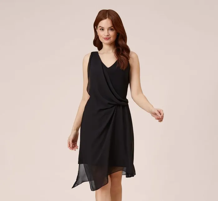 Short Dresses Womens Adrianna Papell Asymmetrical Draped Dress In Black