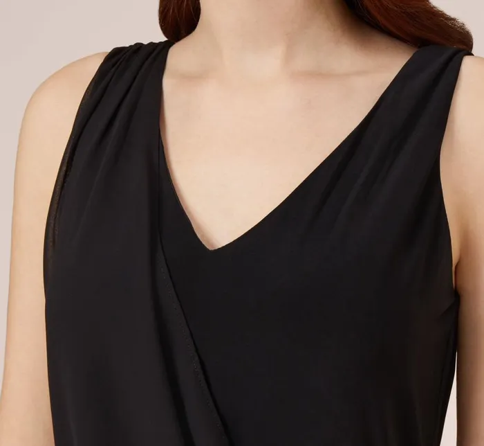 Short Dresses Womens Adrianna Papell Asymmetrical Draped Dress In Black