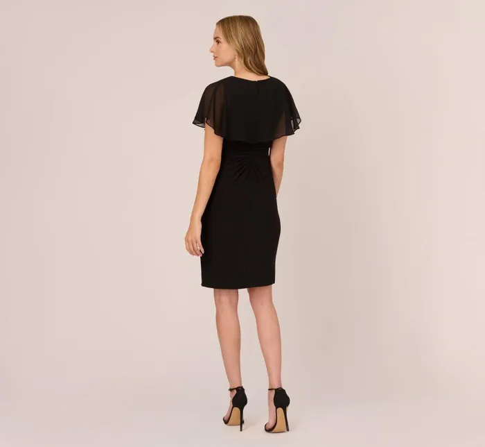 Short Dresses Womens Adrianna Papell Jersey And Chiffon Midi Length Ruffled Sheath Dress In Black