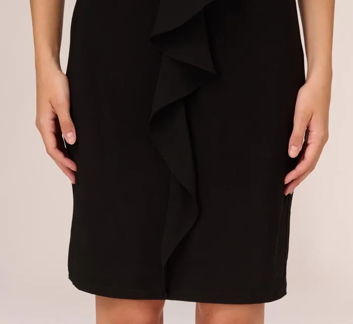 Short Dresses Womens Adrianna Papell Jersey And Chiffon Midi Length Ruffled Sheath Dress In Black