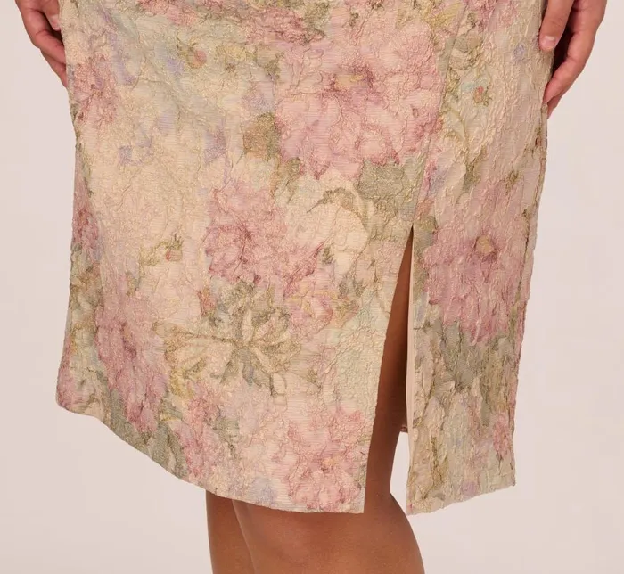 Short Dresses Womens Adrianna Papell Plus Size Sleeveless Floral Matelasse Sheath Dress With Pleated Details In Rose Multi