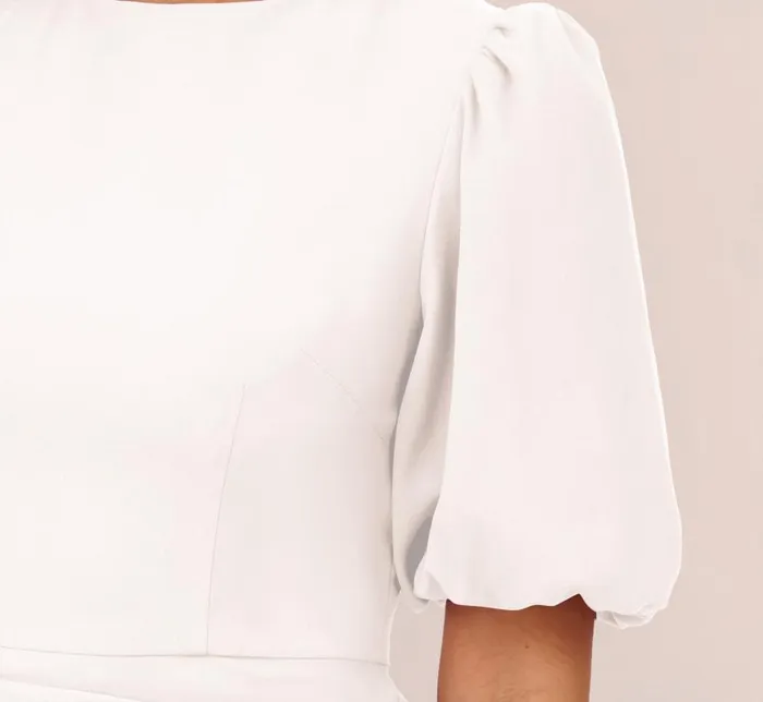 Short Dresses Womens Adrianna Papell Puff Short Sleeve Sheath Dress With Ruffle Accent In Ivory