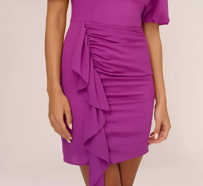 Short Dresses Womens Adrianna Papell Puff Short Sleeve Sheath Dress With Ruffle Accent In Wild Orchid