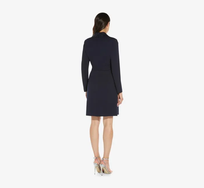 Short Dresses Womens Adrianna Papell Sequin Collar Tuxedo Dress In Midnight