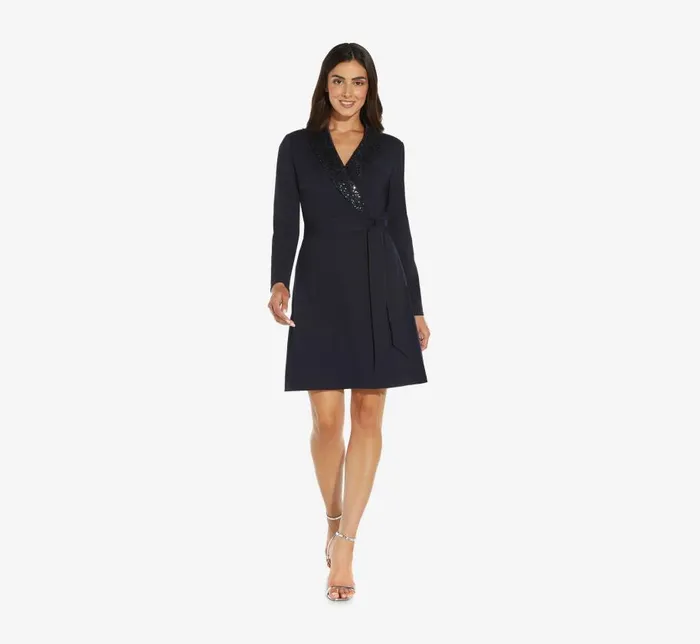 Short Dresses Womens Adrianna Papell Sequin Collar Tuxedo Dress In Midnight