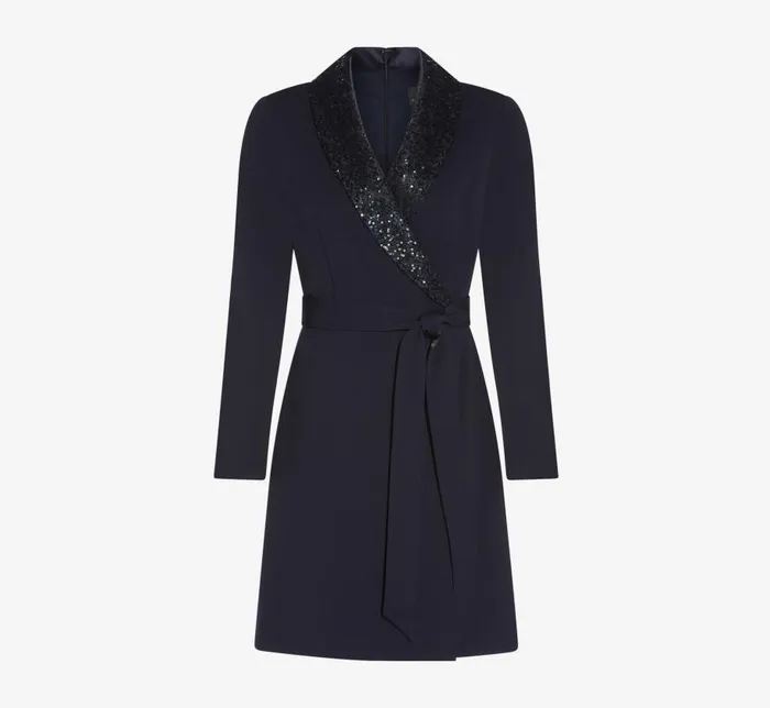 Short Dresses Womens Adrianna Papell Sequin Collar Tuxedo Dress In Midnight