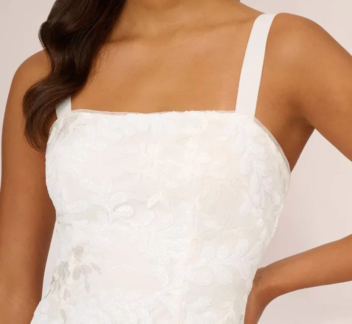 Short Dresses Womens Adrianna Papell Sequin Embroidered Sheath Dress With Grosgrain Straps In Ivory