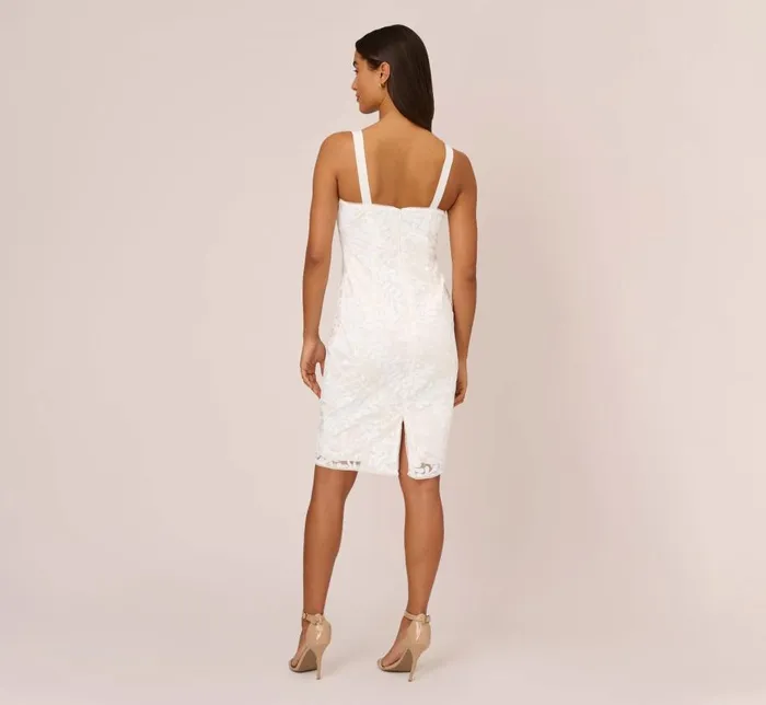 Short Dresses Womens Adrianna Papell Sequin Embroidered Sheath Dress With Grosgrain Straps In Ivory