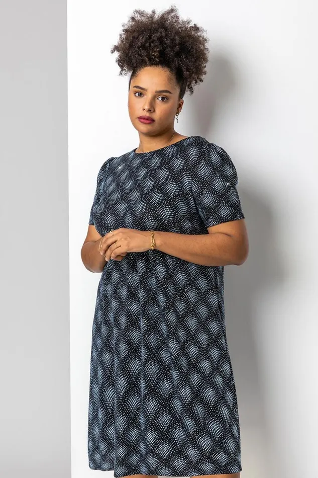 Silver Curve Glitter Print Shift Dress Women Roman Dresses