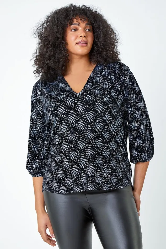 Silver Curve Glitter Sparkle Tunic Top Women Roman Tops