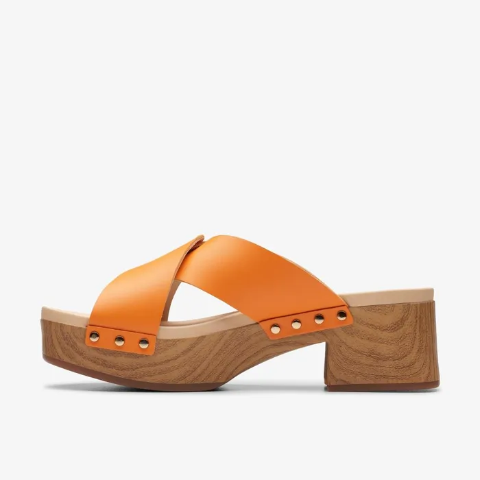 Sivanne Walk Orange Leather Women Clarks Clogs and Mules