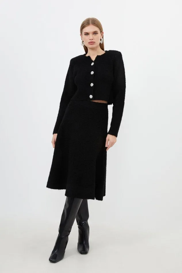 Skirts Women Karen Millen Boucle Knit Midi Skirt Black