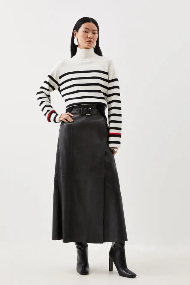 Skirts Women Karen Millen Leather High Waist Belted Maxi Skirt Black