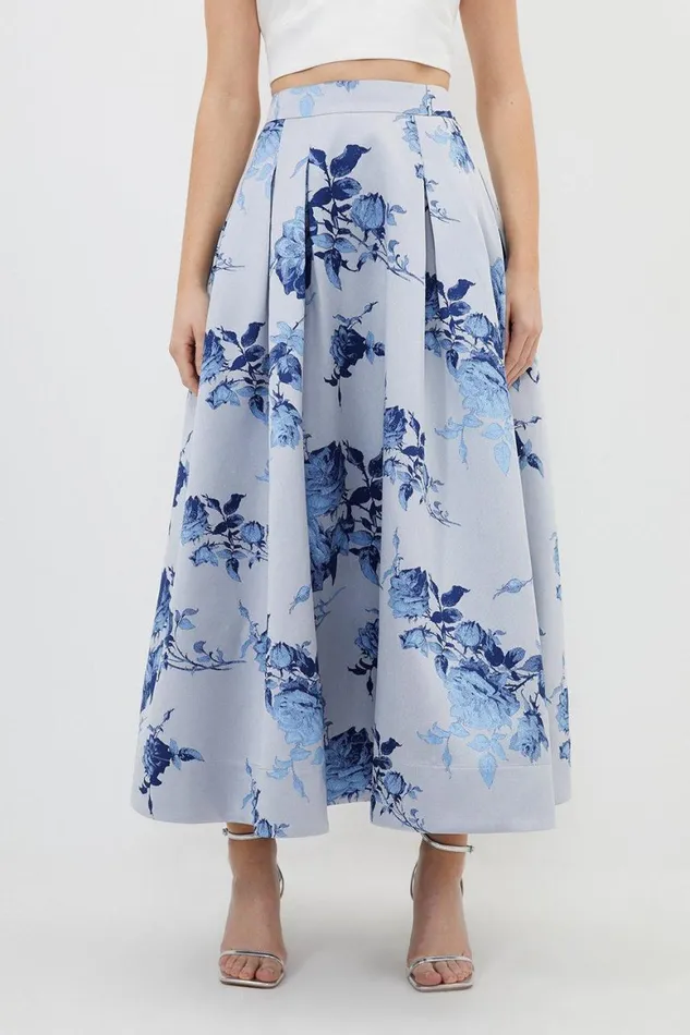 Skirts Women Karen Millen Petite Placed Jacquard Twill Woven Prom Skirt Blue