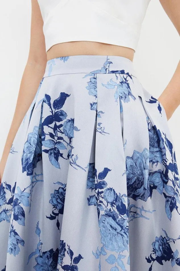 Skirts Women Karen Millen Petite Placed Jacquard Twill Woven Prom Skirt Blue