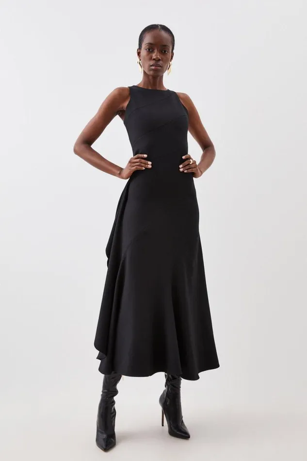 Skirts Women Karen Millen Petite Tailored Compact Stretch Panelled Frill Skirt Maxi Dress