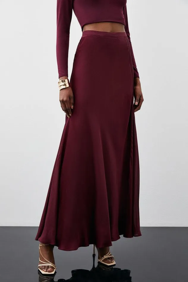 Skirts Women Karen Millen Premium Georgette and Satin Panelled Maxi Skirt Wine