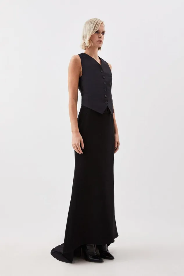 Skirts Women Karen Millen The Founder Petite Compact Stretch Asymmetric Maxi Skirt Black