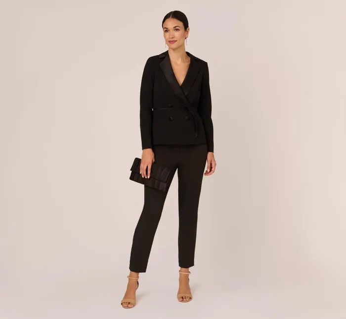 Sleeves Womens Adrianna Papell Crepe Tuxedo Top With Long Sleeves In Black