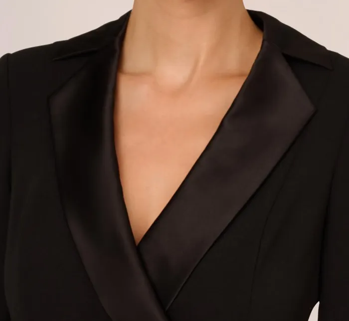 Sleeves Womens Adrianna Papell Crepe Tuxedo Top With Long Sleeves In Black