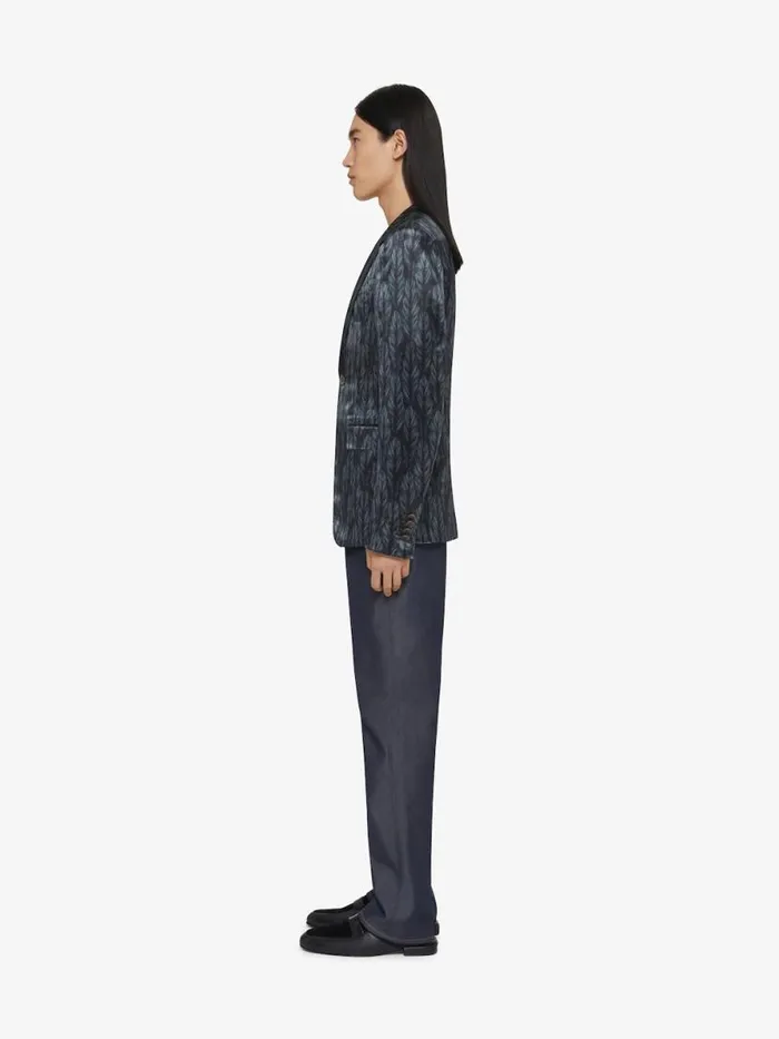 Slim Fit Jacket In Satin With Feathers Print Blackgrey Men Givenchy Coats and Jackets