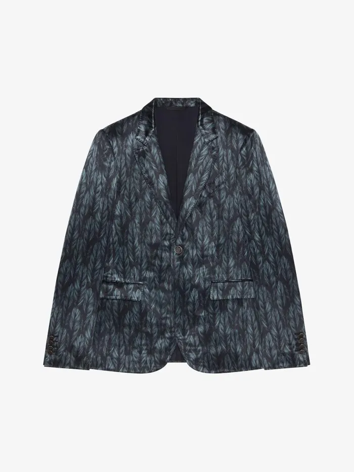 Slim Fit Jacket In Satin With Feathers Print Blackgrey Men Givenchy Coats and Jackets