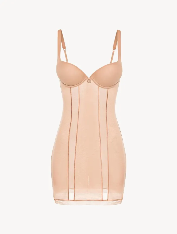 Slip Dress In Sand Stretch Tulle LingerieSleepwear La Perla Shapewear