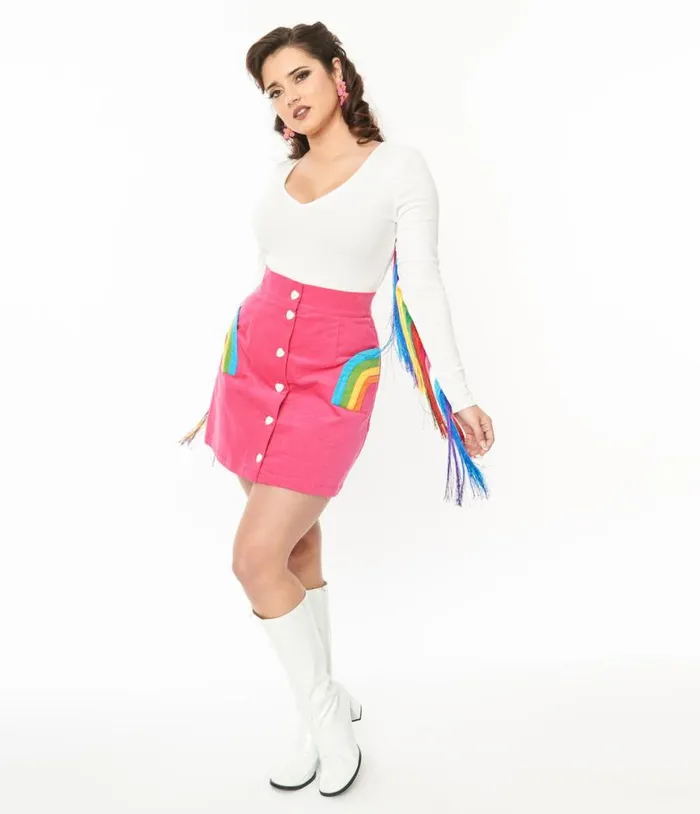 Smak Parlour Hot Pink and Rainbow Match Game Mini Skirt Clothing Unique Vintage Skirts Smak Parlour Hot Pink and Rainbow Match Game Mini Skirt Clothing Unique Vintage Skirts