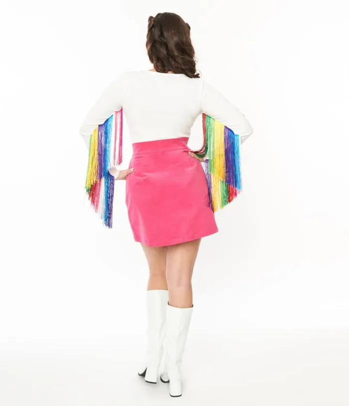 Smak Parlour Hot Pink and Rainbow Match Game Mini Skirt Clothing Unique Vintage Skirts