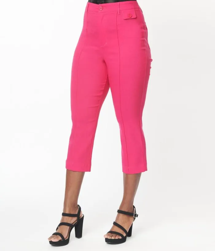 Smak Parlour Hot Pink Pintuck Capris ClothingPlus Unique Vintage Pants