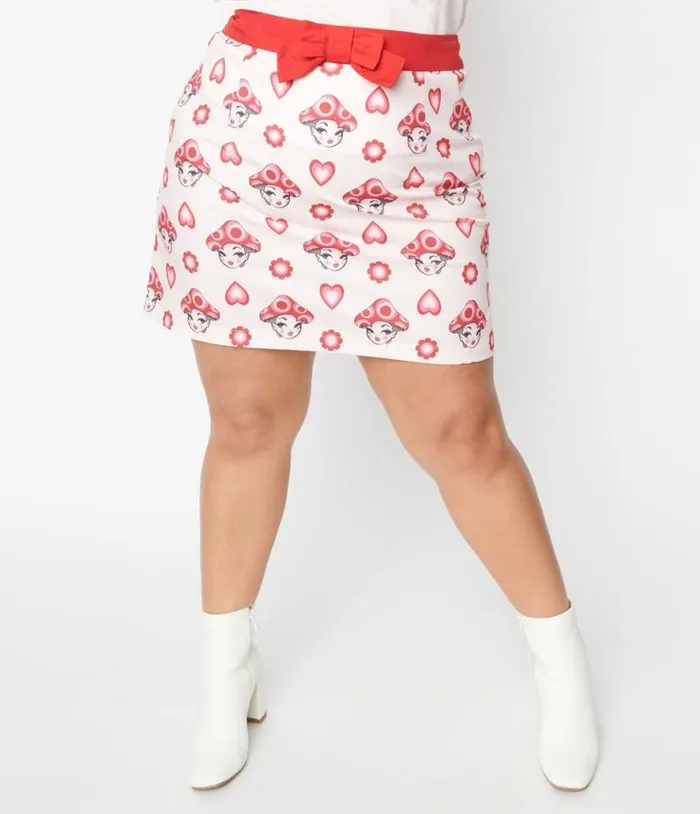 Smak Parlour Plus Size Pink and Red Madam Mushroom Mod Skirt ClothingPlus Unique Vintage Skirts